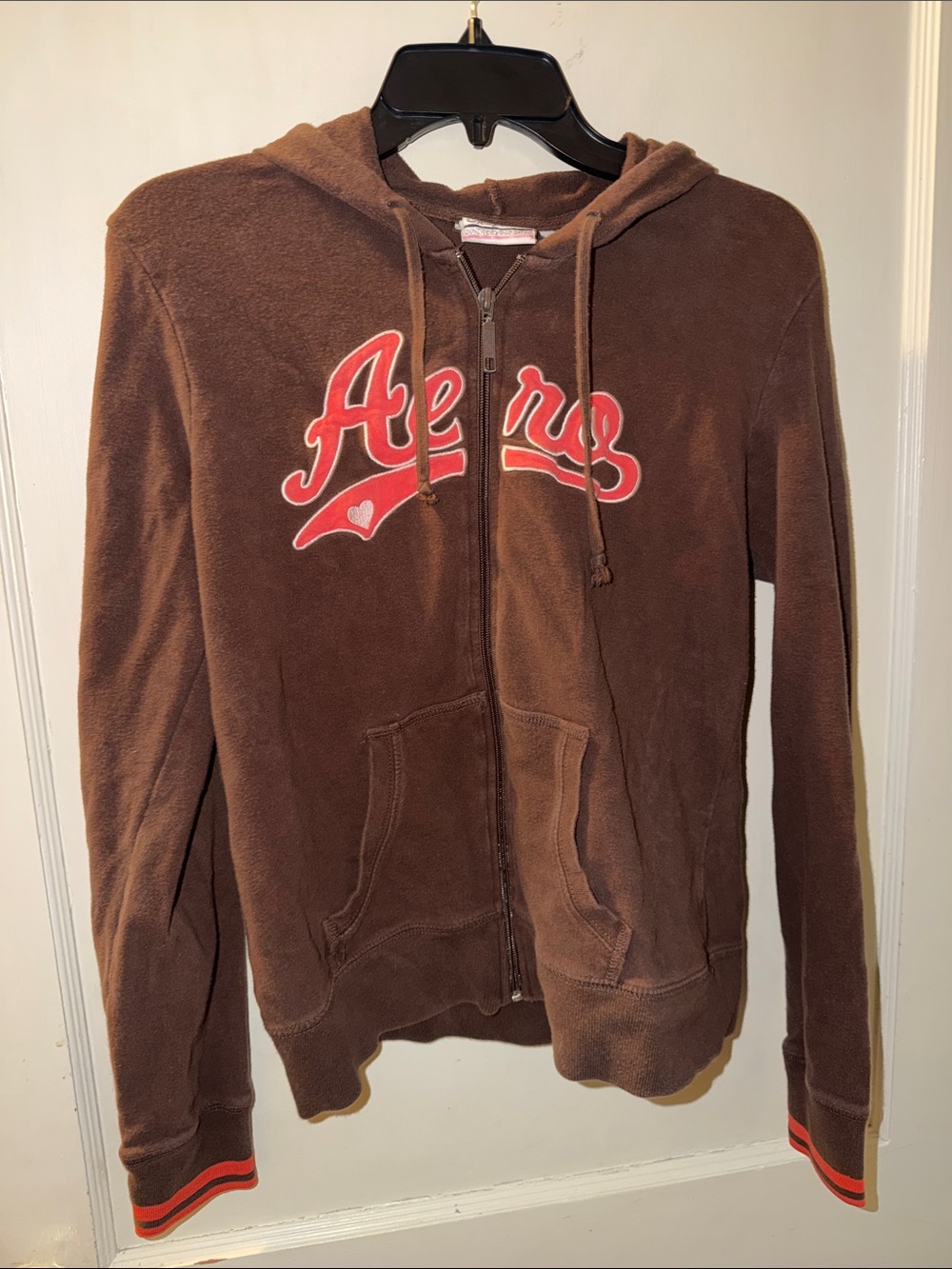 Aeropostale Brown Zip Hoodie with Pink Accent Logo